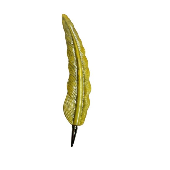 Vintage Avon Glass Ink Bottle With Yellow Feather Quill Pen Set - Empty - Picture 9 of 9